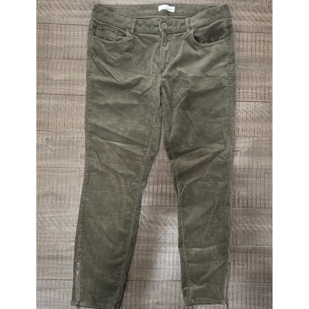 Womens LOFT Olive Green Curvy Skinny Corduroy Pants Size 31/12